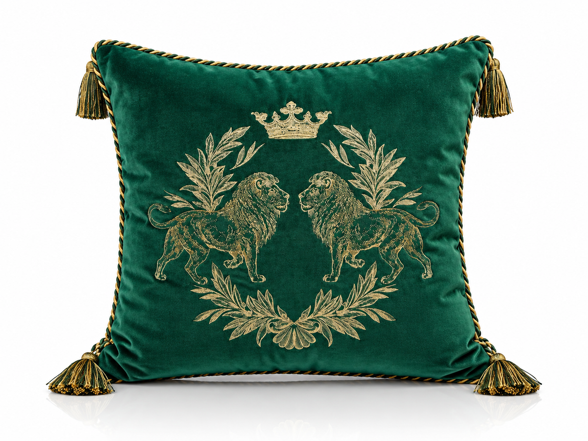 Coussin Blason Botanique Émeraude
