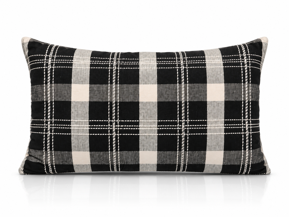 Coussin Carreaux Noir & Ivoire