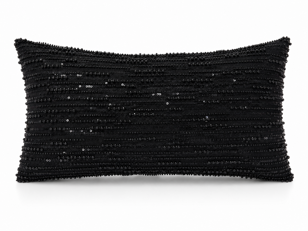Coussin Perles Noir Profond